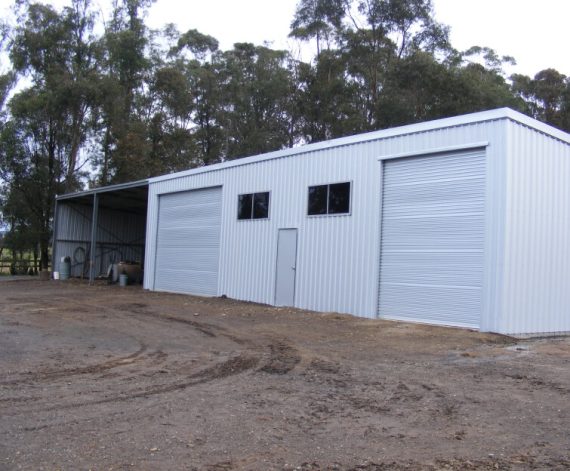 An image of a shed with both open and closed bays.