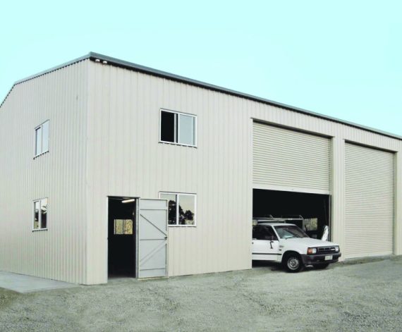 An image of a shed with an office.